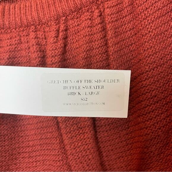 BNWT! TCEC Gretchen Off the Shoulder Ruffle Sweater in Brick Size L - Picture 5 of 8